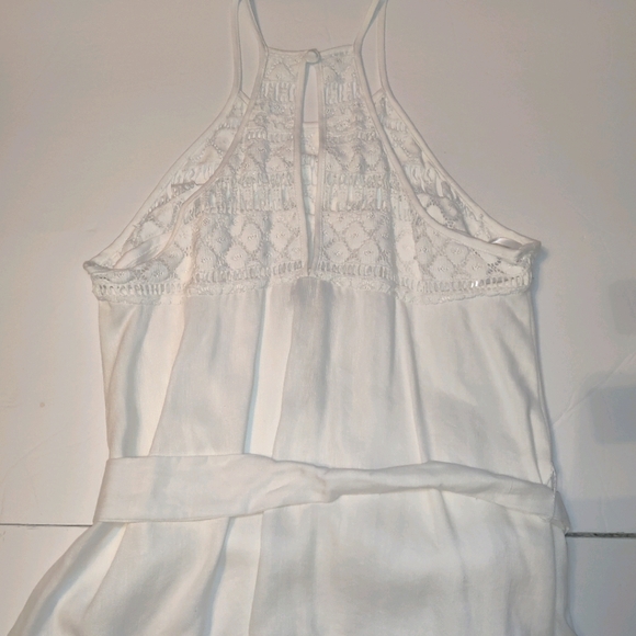 Milly NY Linen Blend Halter Tumbled Zoe  Crochet Lace White Poplin Sundress - Picture 5 of 16